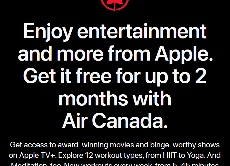Enjoy Two Months of Free Apple TV+ Fitness+ with Air Canada-Offer