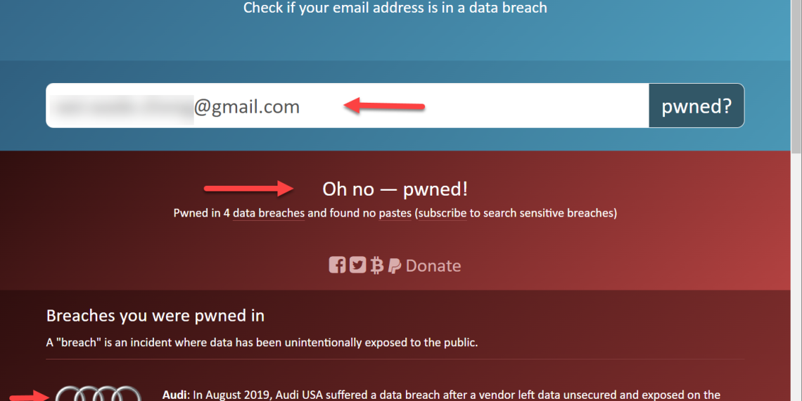 How to Use 'Have I Been Pwned' - Email Data Breach Check Breached Sample Audi