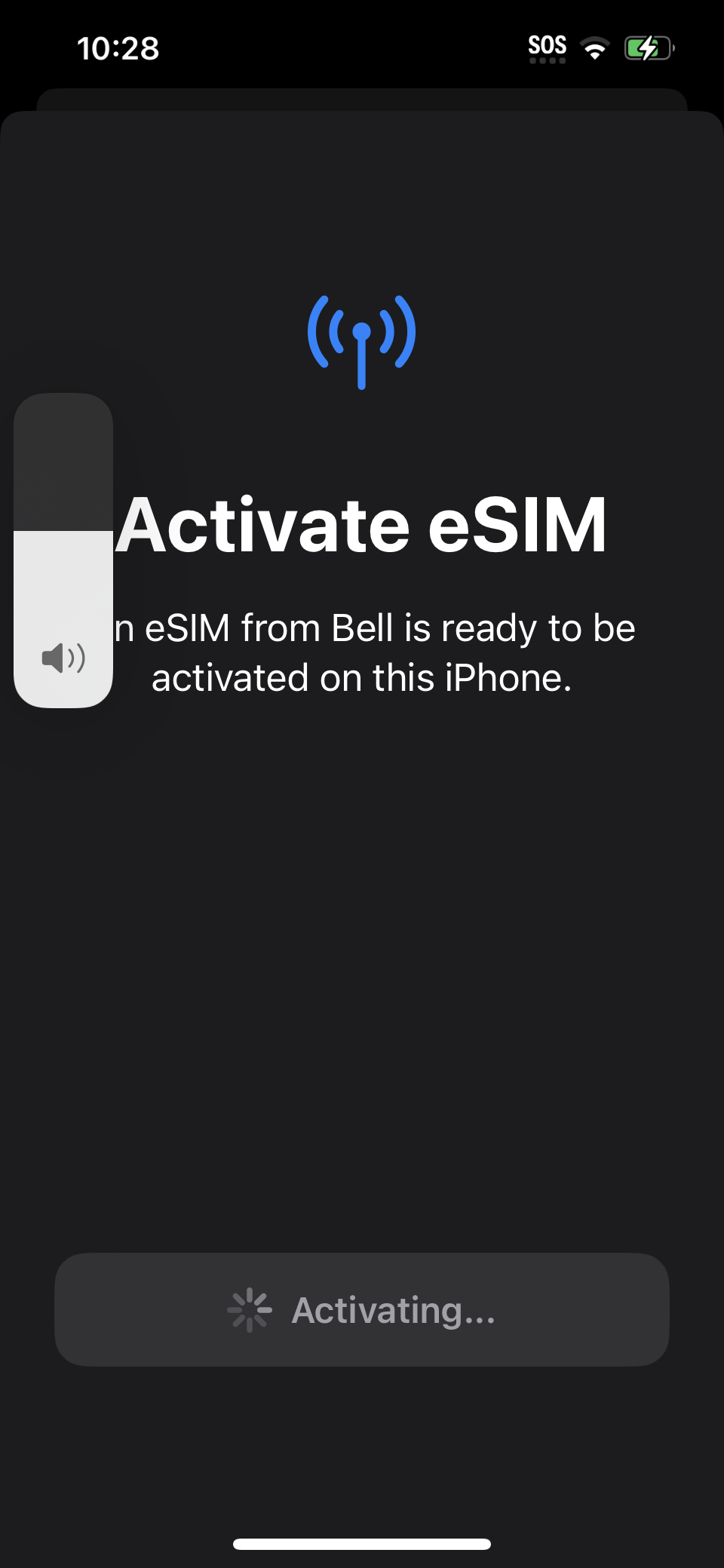 Bell Mobility eSIM Transfer Activate eSIM in progress
