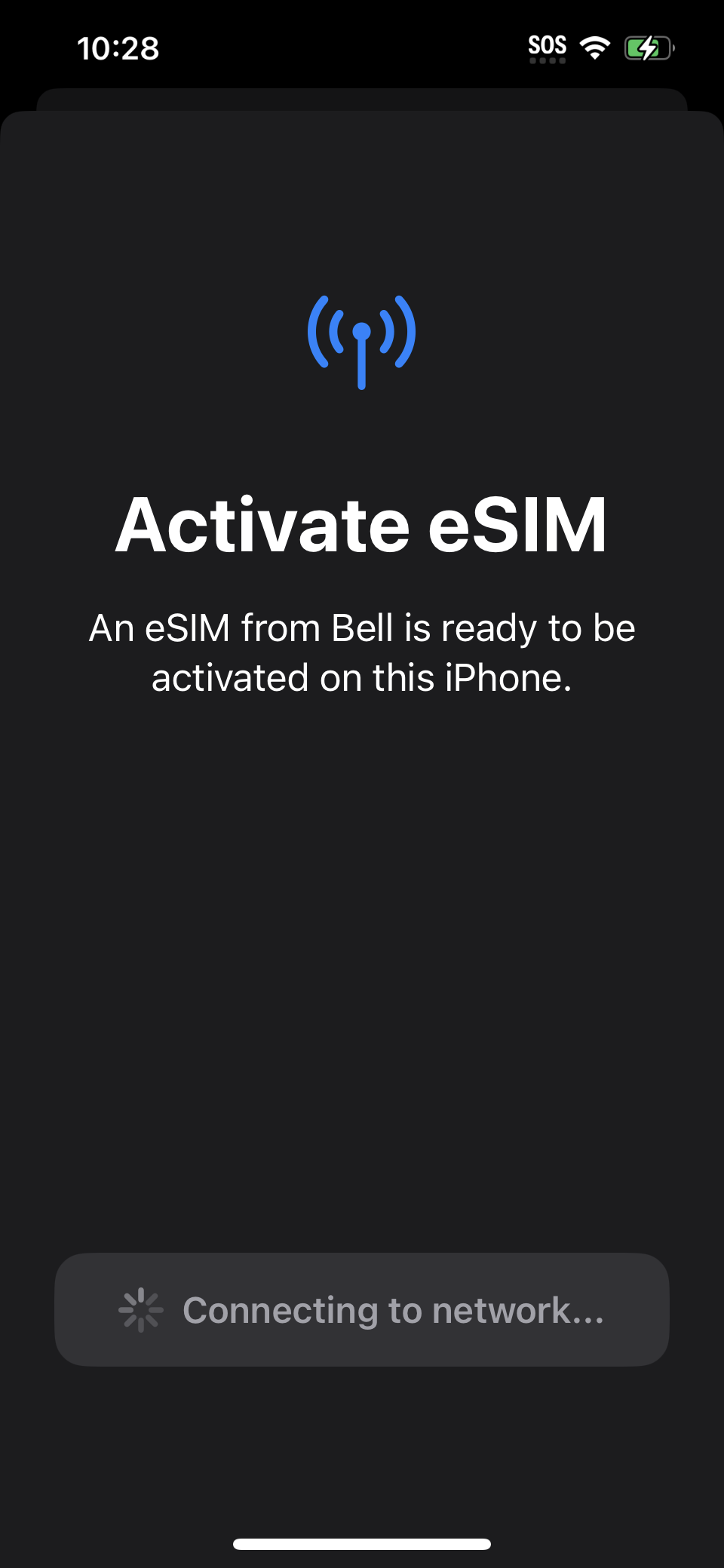 Bell Mobility eSIM Transfer Activate eSIM in progress