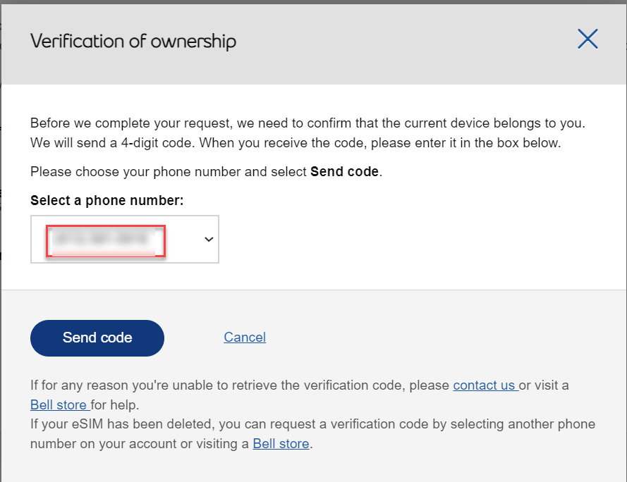 Bell Mobility eSIM Transfer Verify ownership of your number