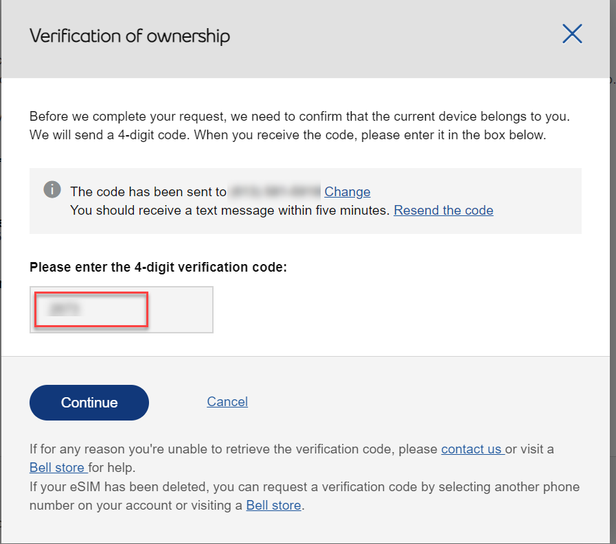 Bell Mobility eSIM Transfer Verify ownership of your number2